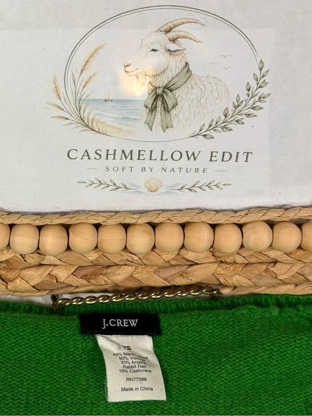 💚 XS J.Crew Kelly Green Argyle Merino Angora Cashmere Sweater